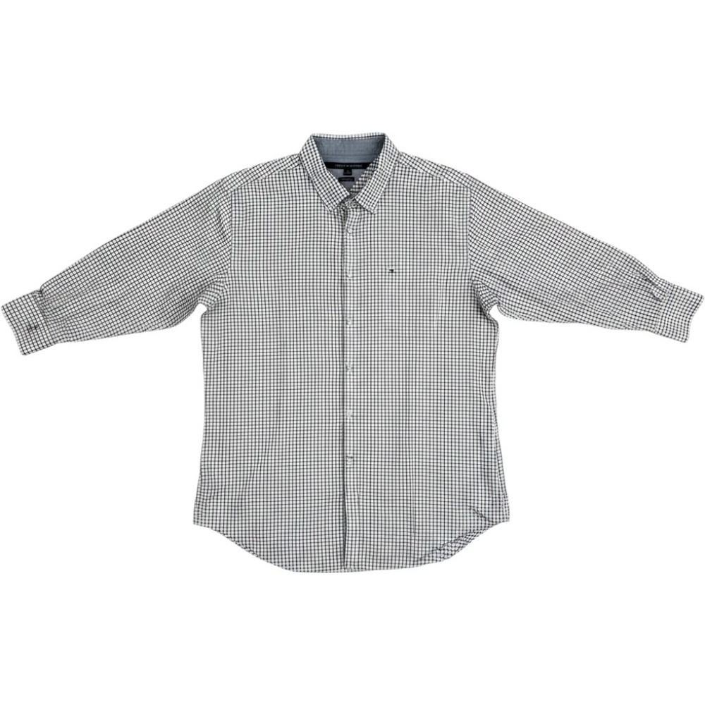Tommy Hilfiger Mens New York Fit Button Down Shirt XXL Grid Check White Burgundy